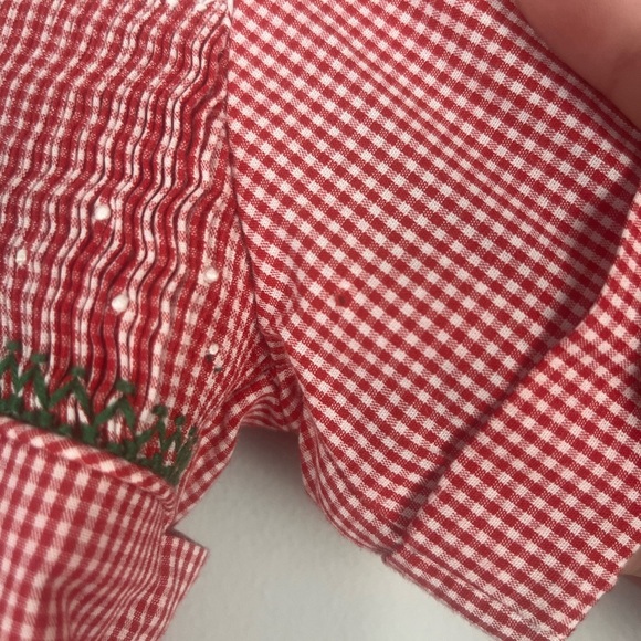Vintage Wish upon a star red gingham Christmas tree smocked romper size 1 uni - Picture 4 of 7